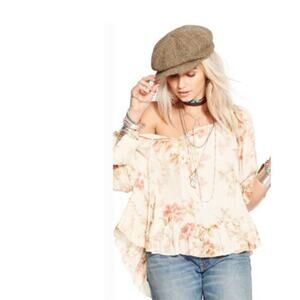 Denim & Supply Ralph Lauren Natural Floral Print Boho Off the Shoulder Top L